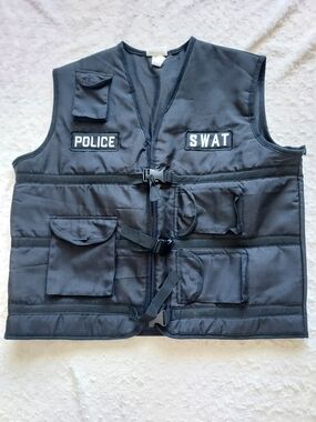 Adult Halloween Costume Black Men's Tactical Vest with POLICE & SWAT Patches